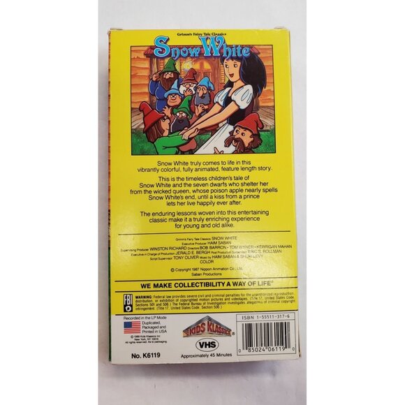 Snow White VHS Tape 1987 - Grimm's Fairy Tale Classics - Picture 5 of 5